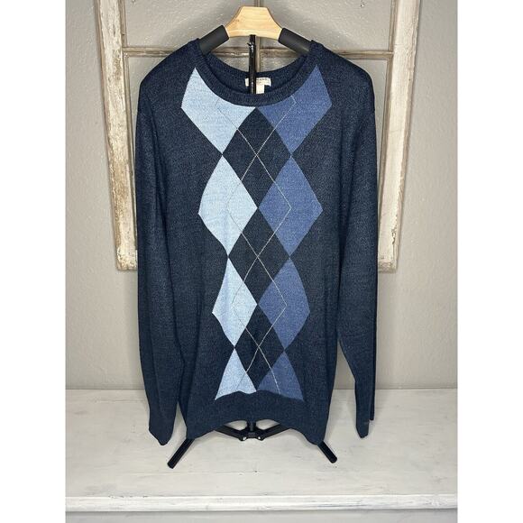 DOCKERS’ Mens Size XXL Blue Argyle Diamond Print Knit Sweater Crew Neck Pullover - Picture 1 of 8